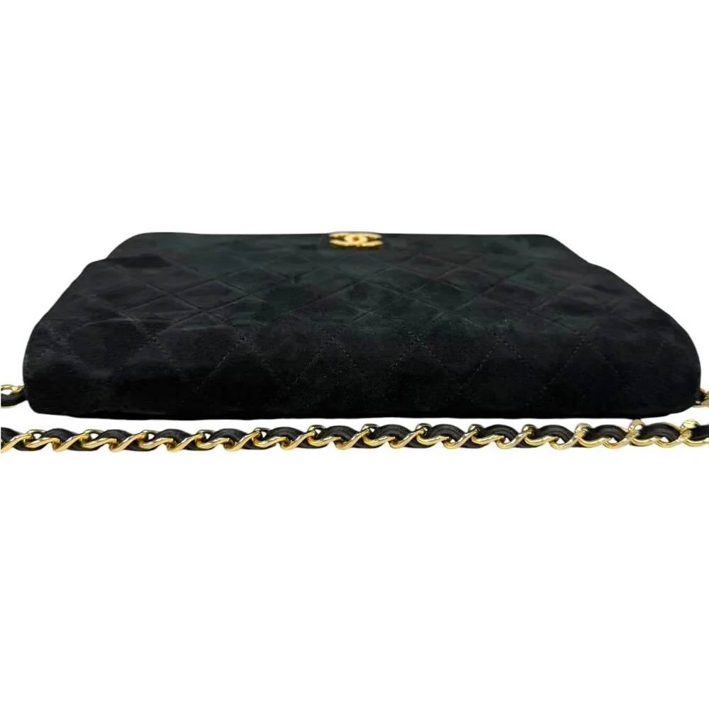 CHANEL Black Suede Classic Single Flap Chain Bag